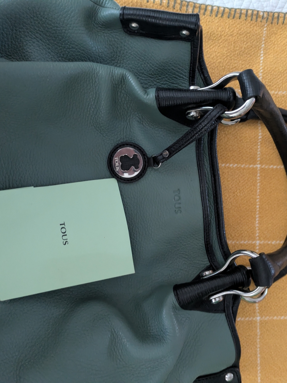 TOUS Green Leather Shoulder Bag with Black Trim